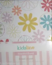 Kidsline Fanciful Floral Girl's Crib Sheet Toddler Bed Flowers Pink Blue Yellow 