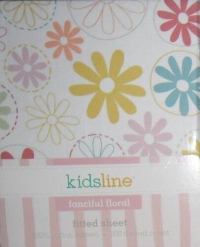 Kidsline Fanciful Floral Girl's Crib Sheet Toddler Bed Flowers Pink Blue Yellow  - Afbeelding 1 van 1