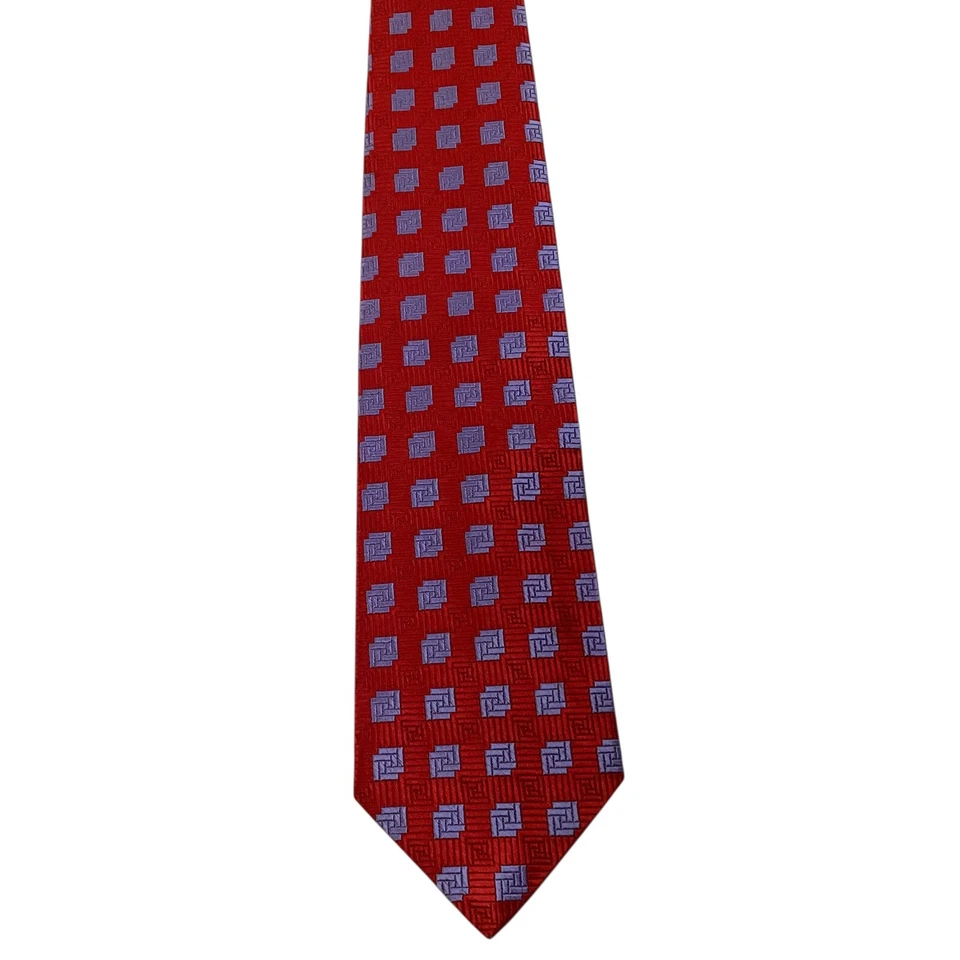 Corbata de seda para hombre HARRODS KNIGHTSBRIDGE INGLATERRA diseñador geométrico rojo/azul usada en excelente estado Foto 2 de 3