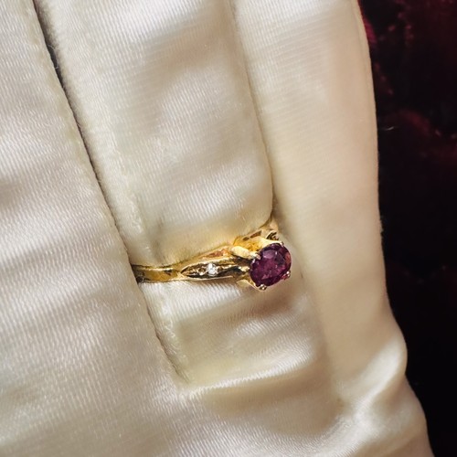 ANTIQUE- 14K Gold -Natural Burmese Ruby & Diamond Ring -Size 5.5 Edwardian -1.3g - Picture 8 of 24