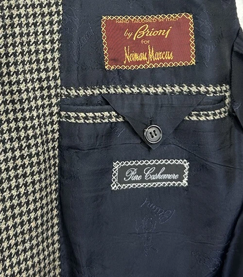 Brioni Marrón Claro Negro Pata de Gallo Pura Cachemira Talla Para Hombres 44R Excelente Foto 4 de 4