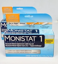 2-Monistat 1 - 1 Day Treatment Day Or Night Ovule and Cream - Sealed Exp. 5/2027