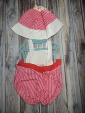 Vintage Red Striped Romper And Hat Fits Cabbage Patch Kids 2pc Doll Clothes 