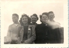 1940s Group of Teens Smiling Outdoors Friends Portrait Snapshot Vintage Photo