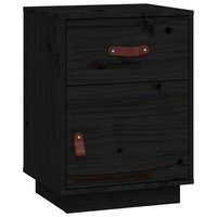 Nachttisch Schwarz 40X34X55 Cm Massivholz Kiefer