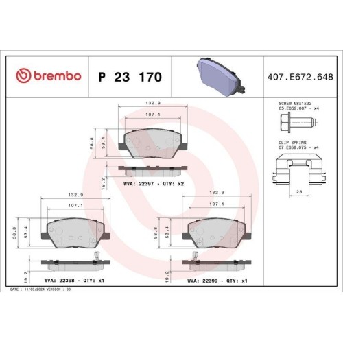 Plaquettes de frein Brembo P23170 Prime Line auto pour frein à disque Dodge