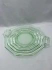 Green Depression Era Uranium Glass Art Deco Handled Serving Tray -Tea Room Style