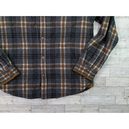 PrAna Asgard Men's L Gray Brown Plaid Hooded Flannel Jacket Snap Front image 5