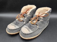 Minnetonka Boots Womens 7 Torrey Laceup Leather Faux Fur Lined Moccasin 40144