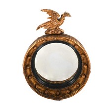 Antique Giltwood Convex Bullseye Mirror with Avian Figure