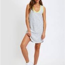 Sol Angeles Monterey Stripe Dress Gray White Citron Yellow Small