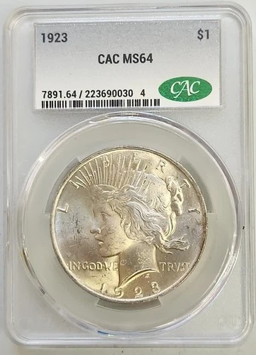 1923 Peace Dollar, CAC MS64