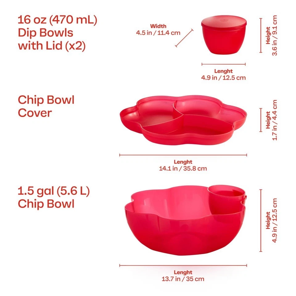 *Tupperware 6-Piece Chip 'n' Dip Entertaining Set—Raspberry Red - Image 2 of 3