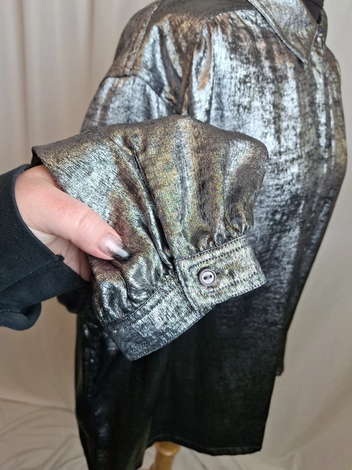 M&S Per Una Metallic Shirt Blouse Silver Shiny Glitter Women's UK24 NWT C5061 - Image 4 of 4