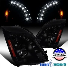 Fits 2008-2014 Cadillac CTS Black Smoke Projector Headlights L+R