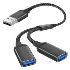 USB Splitter 2 Port, Dual USB-Female to Male Cable, Double Usb Y Splitter Adapte