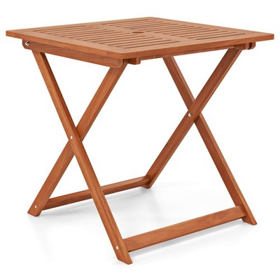 29.5'' x 29.5'' Patio Dining Table w/ Teak Painting 2'' Umbrella Hole for Balcony