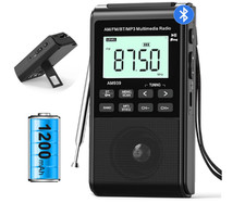Radio de bolsillo AM/FM con Bluetooth, 1200 mAh, altavoz 5W y SD/USB ideal para
