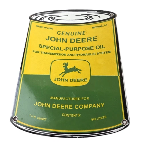 Vintage John Deere Sign - Genuine Motor Oil Can Gas Pump Porcelain Sign