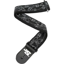 D'Addario Planet Waves Joe Satriani Nylon Guitar Strap Blk/Slvr Silver Sketches