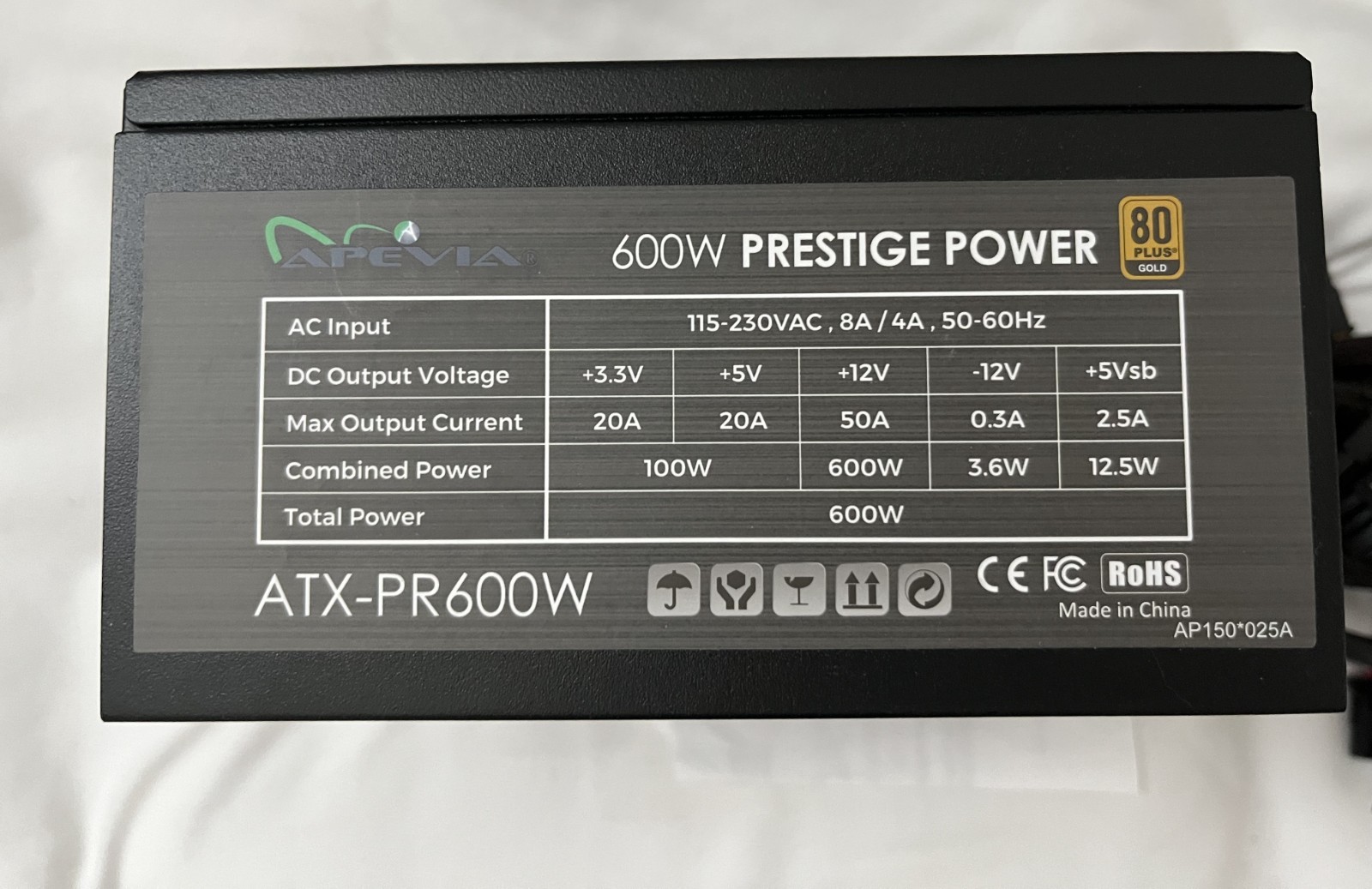 Apevia 600W Prestige Power ATX-PR600W 80 Plus Gold 600W Non Modular Power Supply