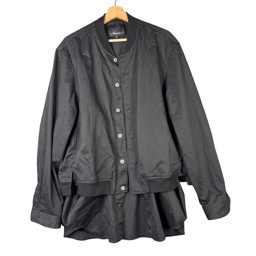 3.1 Phillip Lim Black Layered Bomber Shirt Jacket XL Snap Front Mixed Media - product listing photo