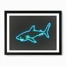 Neon Blacktip Reef Shark 2 Art Prin Framed Wall Art Poster Canvas Print Picture