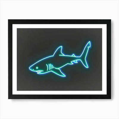 Neon Schwarzspitze Riffhai 2 Kunstdruck gerahmtes Wandbild Poster Leinwanddruck Bild