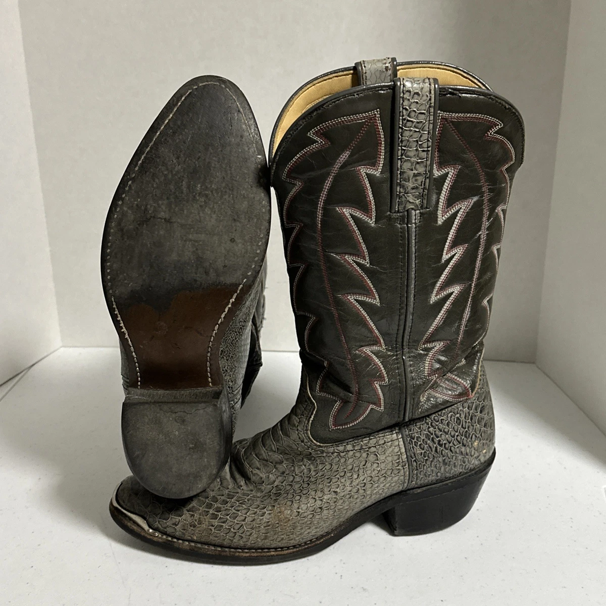 Vintage Durango Gray Leather Boots Western Cowboy Rodeo Shoes Mens Size 8.5 D Men main image 4