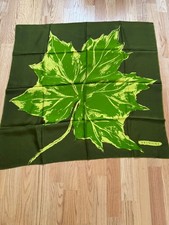 Vintage Brumaire 100 Silk Green Leaf PatternSquare Neckerchief 33"x33"