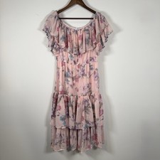 Blueivy Women’s Ruffle Layered Dress Large Maxi Tiered Pink Floral Whimsical