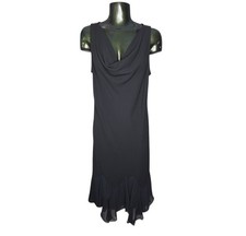 90s Vintage Black Cowl Neck Fairy Asymmetrical Hem Going Out Midi Dress Size 12