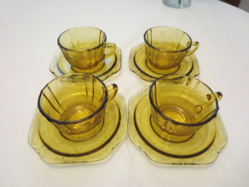 Vintage 20-Piece Setting For 4 Of Federal Amber Depression Glass Madrid - Picture 11 of 16