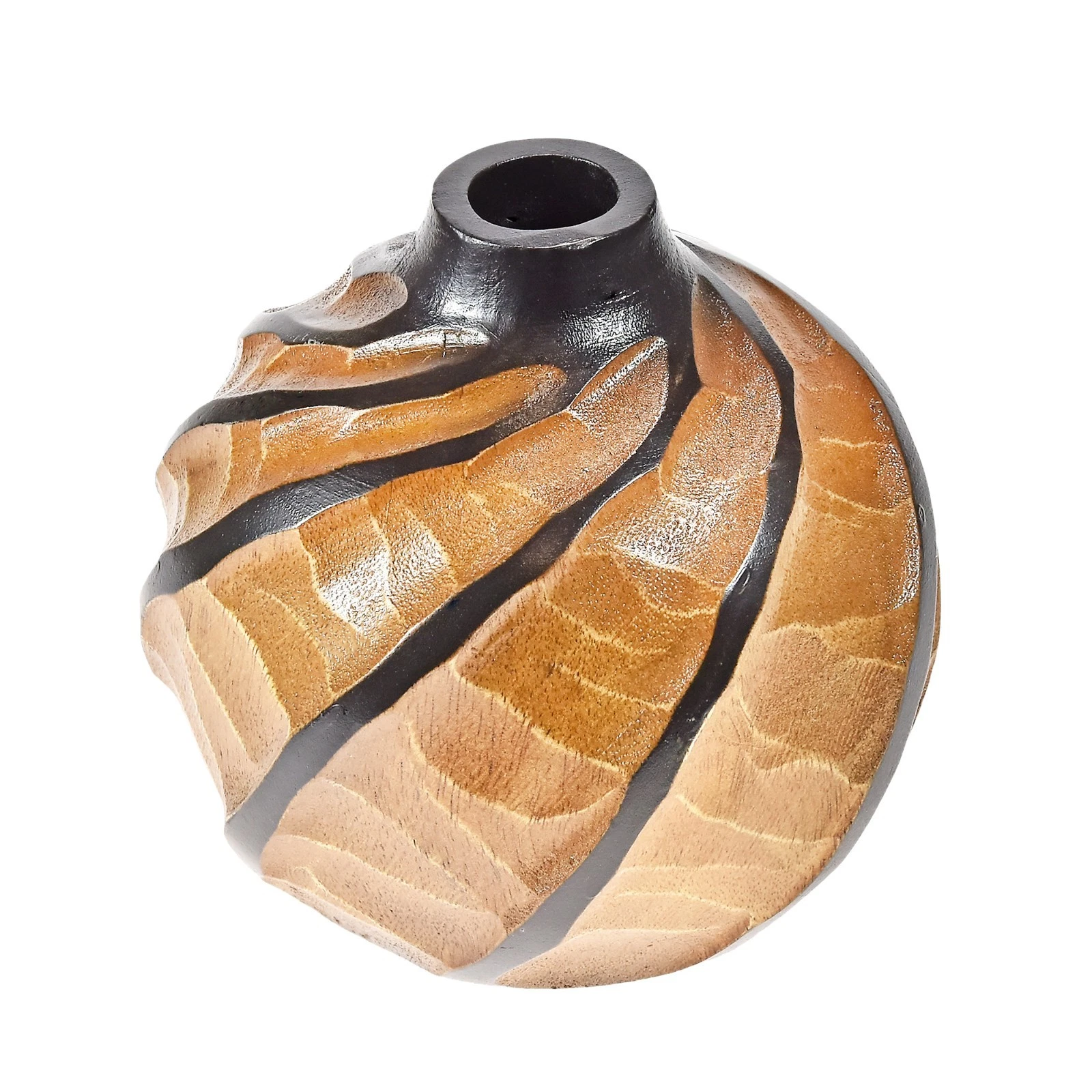 Cute Spiral Spherical Ball Hand Carved Wood Dry Vase