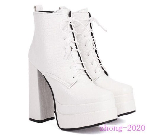 Womens Stone Pattern Zip Lace Up Platform Ankle Boots Dress Party Western Shoes - Picture 7 of 11