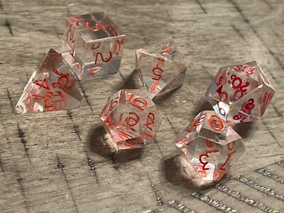 Vintage Armory Set Clear Gem W/ Red Rpg Ad&d Dice 052325aB@
