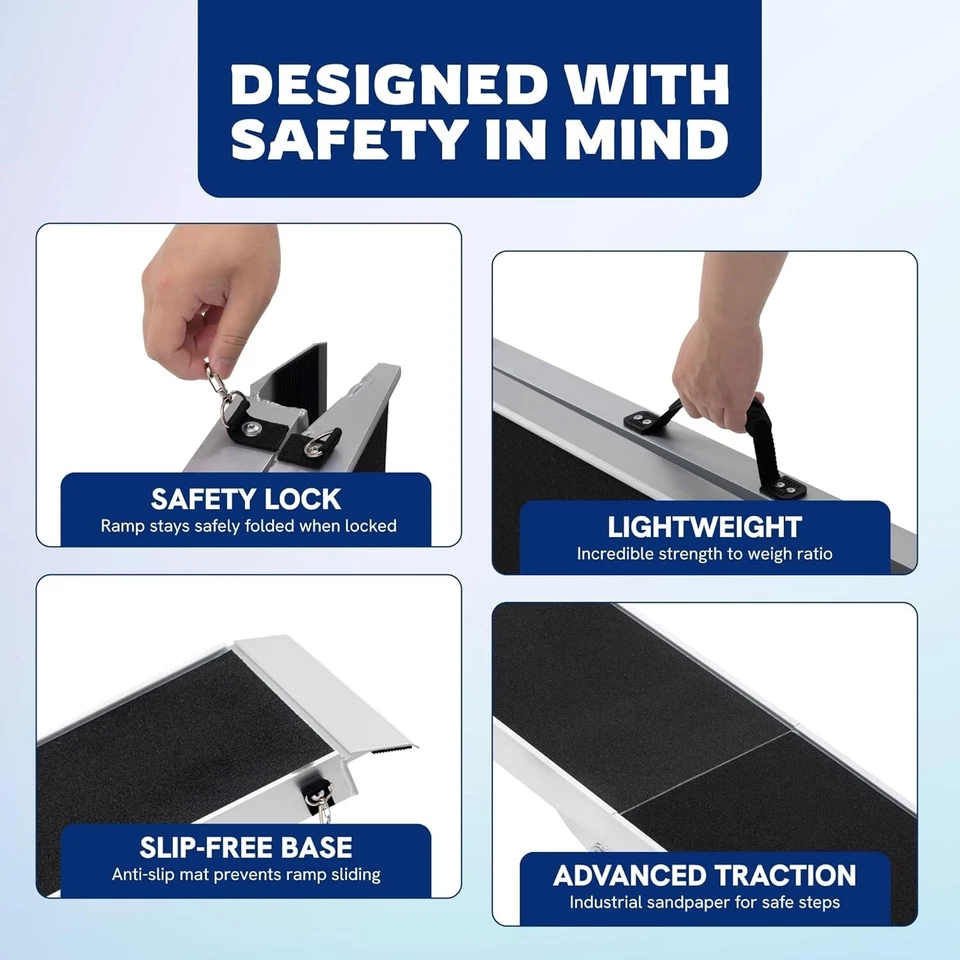 Rampa plegable antideslizante aluminio con mango para perros mascotas 72" x 15" 240 lb capacidad Foto 3 de 4