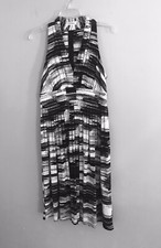 Calvin Klein Women’s Sleeveless Halter Black White Stretch Pleated Dress Size 6