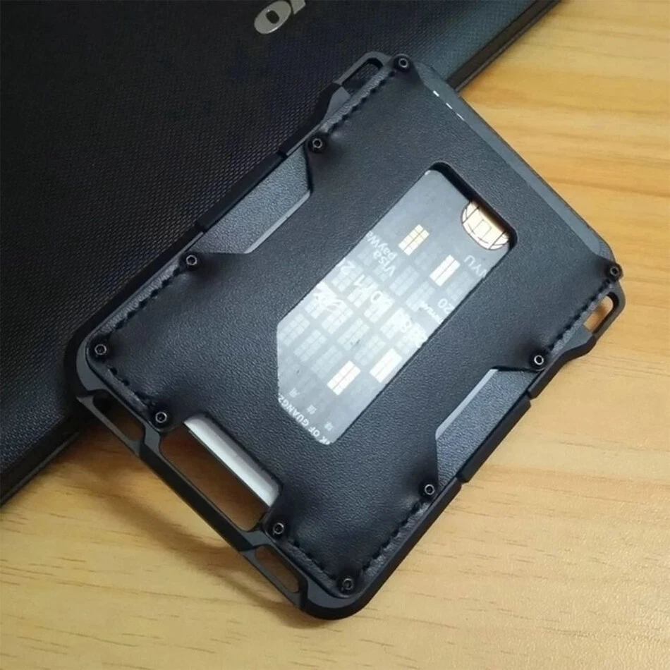 Бумажник тонкий металлический с блокировкой радиочастотной идентификации держатель для боковых карт из алюминиевого сплава кожи - Изображение 2 из 4