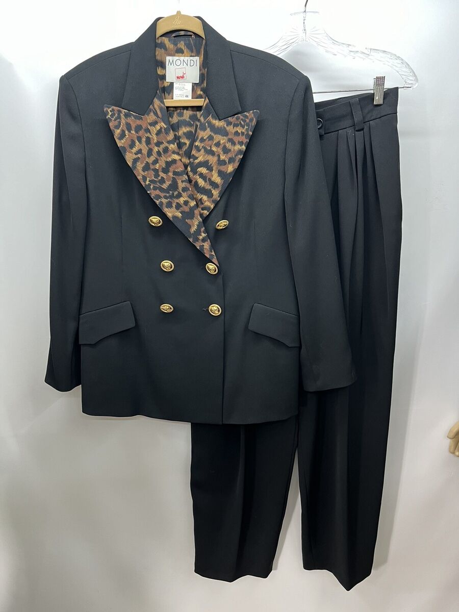 Vtg 90s Mondi Black Leopard Jacket and Pants Set Suit Gold Vtg 90s Mondi Black Leopard Jacket and Pants Set Suit Gold
