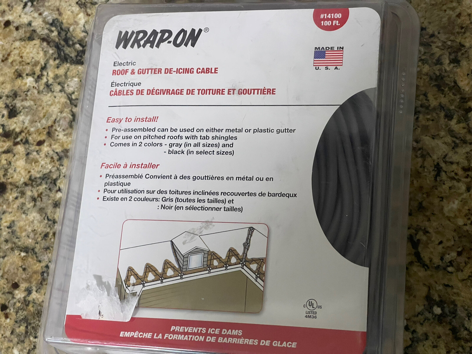 NEW WRAPON Electric Roof and Gutter Deicing Cable 100' **Gray Cable