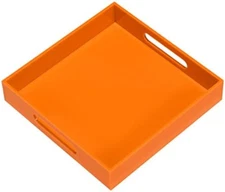 Orange Sturdy Acrylic Serving Tray with Handles-10X10Inch-Serving Coffee,Food,Br