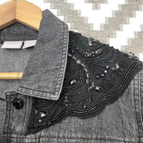Chaqueta vaquera Chico’s talla XL negra adornada con cuentas - Imagen 3 de 6