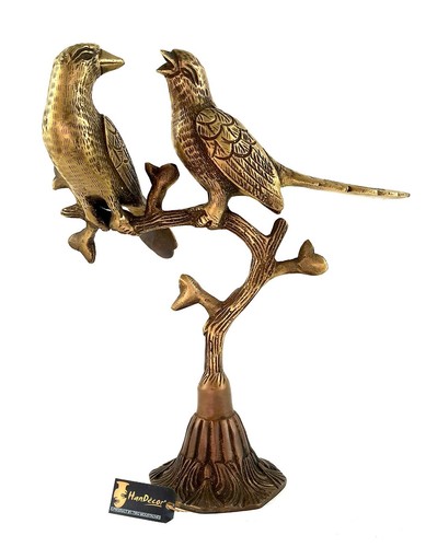 Antique Brass Love Birds on Tree Statue Showpiece for Home Decor, 9 Inches - Picture 2 of 6