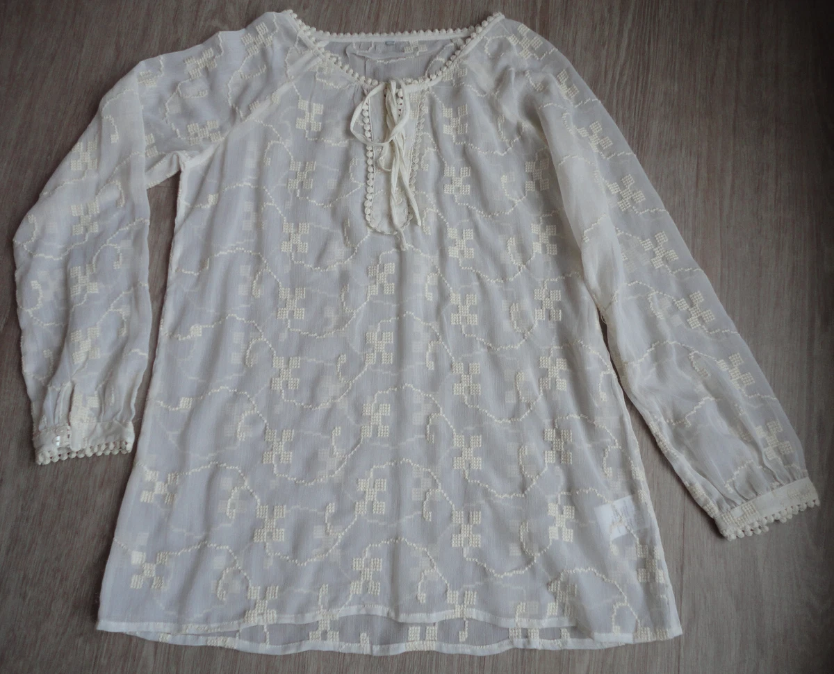 Chemisier Blanc Brodé Fleurs - Été Indien - Taille M - Coton Léger