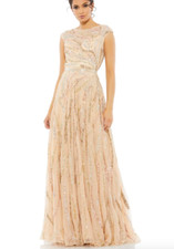 MAC DUGGAL 5445 CAP SLEEVE EMBELLISHED BEIGE MULTI EVENING GOWN sz 18