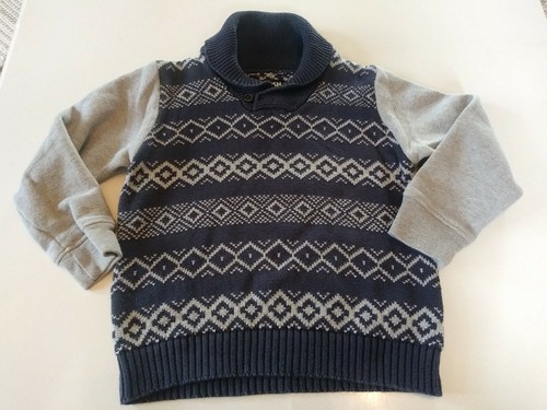 OshKosh B'gosh Boys Sweater Size 6 Navy Blue Gray Printed High Neck Sweater - Picture 12 of 12