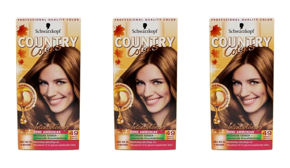 Schwarzkopf Country Colors Intensivtönung 49 Cognac Haselnuss 3er Pack EA523646