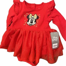 Disney Authentic Minnie Mouse Holiday Red Tutu Baby Bodysuit Size 3 6 Months