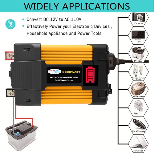 6000W 4000W Car Converter Vehicle Power Inverter DC12V to AC110V Pure Sine Wave - Picture 9 of 15